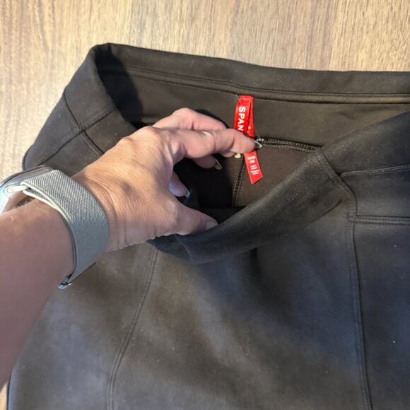 Spanx Brown Faux Suede Shaping Leggings Women’s Medium Slimming Pull On Stretch - Picture 2 of 7